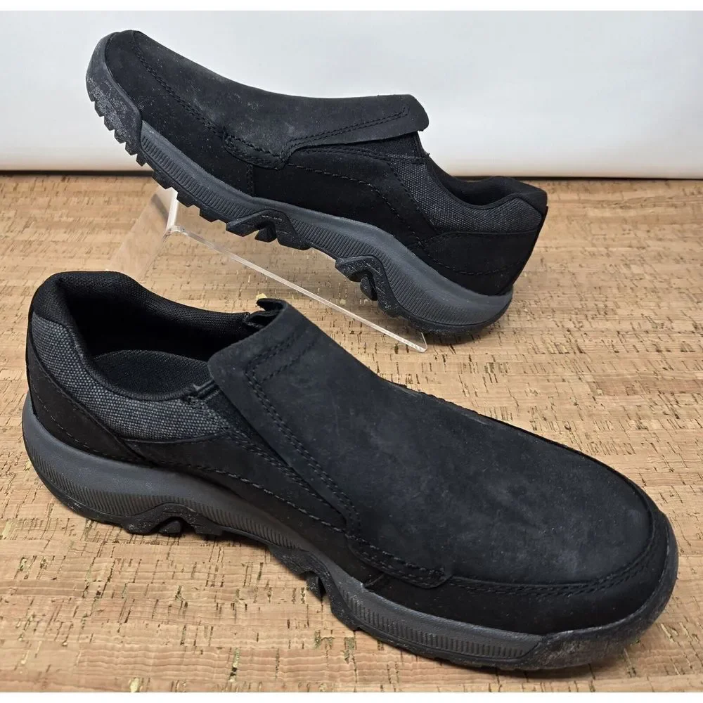 Merrll 'ANVIK PACE MOC' Black Leather Slip‎ On Shoe Mens 8.5 Casual J16683